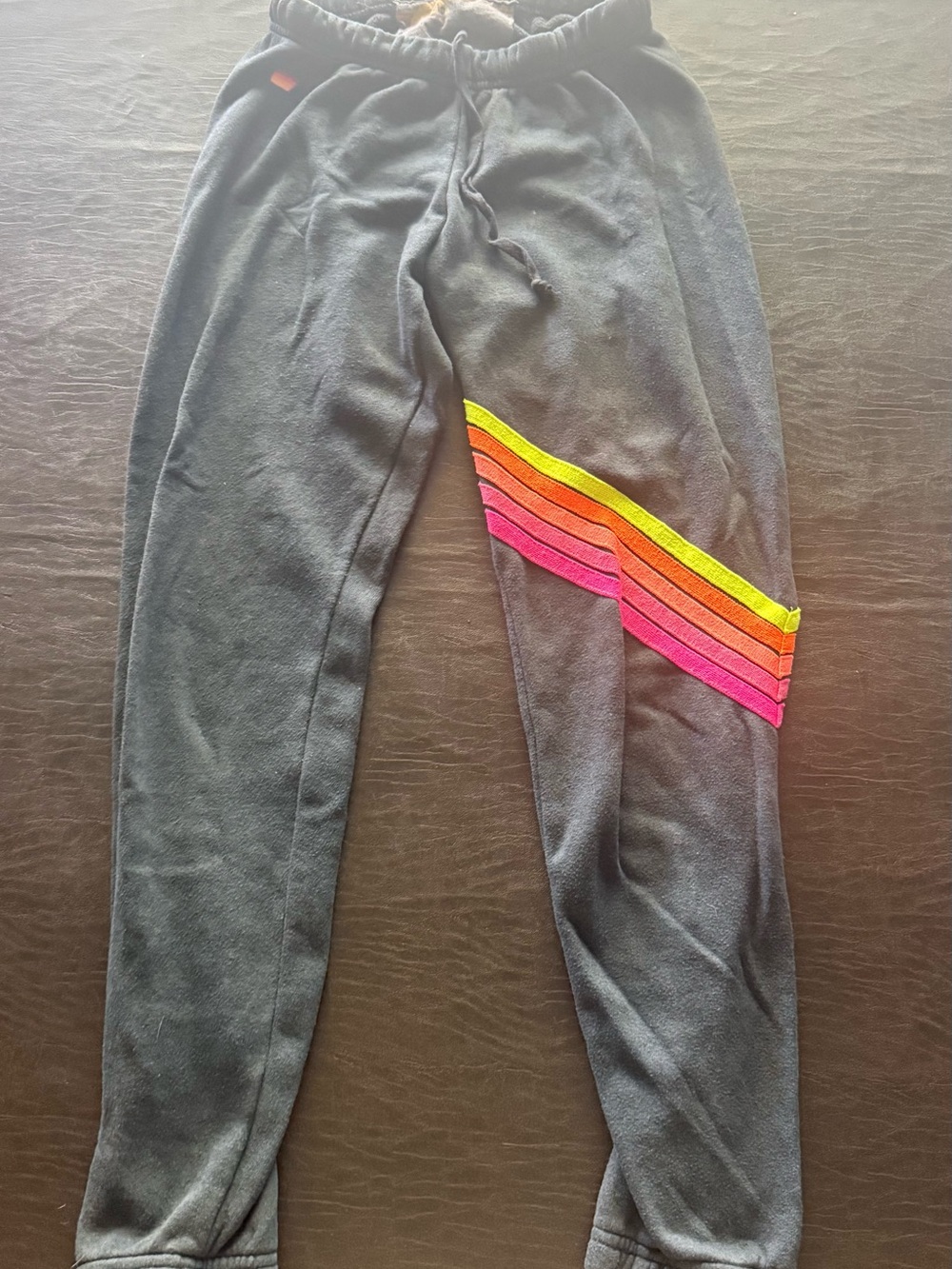 Aviator Nation Black Sweatpants with Neon Stripe Detail